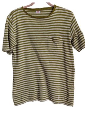 ARMOR LUX Green Cream Stripes Neutrals Nautical Linen Cotton T-Shirt Size Medium